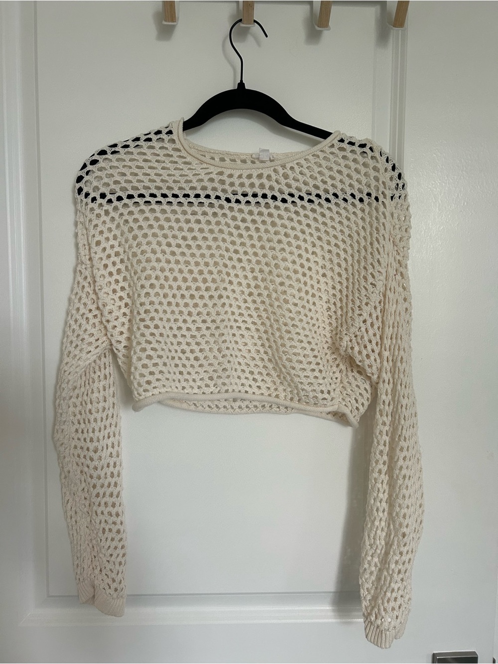 Garage Cream Open-Knit Cropped Sweater